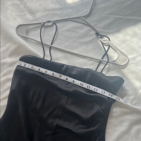 Minimalist Black Satin Maxi Slip Dress with Double Spaghetti Straps - Picture 6 of 8